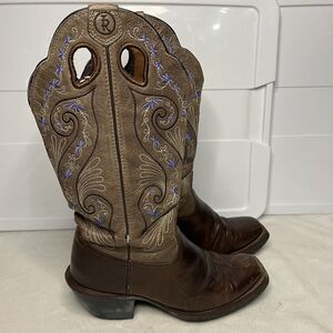 TONY LAMA Asena Brown Purple Flower Embroidered Cowboy Boot RR2016L US Sz 6.5 B